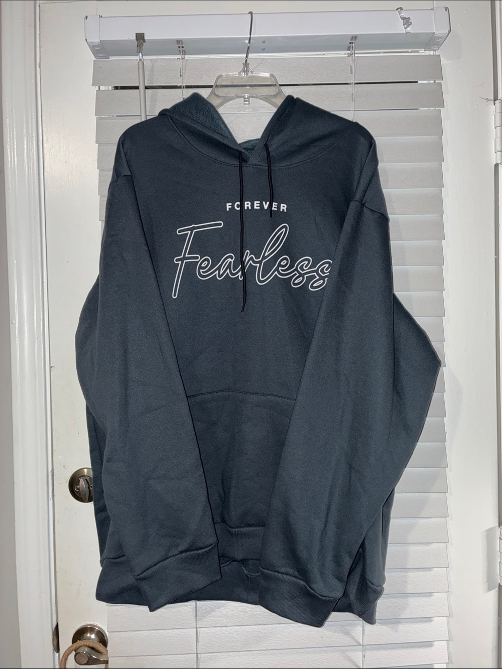 Men's Crewneck Hoodie - Fearless Script, Charcoal/Black
